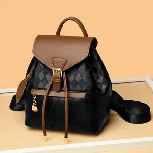 Tas Ransel Mini Serut Penutup Magnet untuk Gadis Remaja Kulit PU Polos Hitam Perempuan Sekolah Travel Anak Fashion