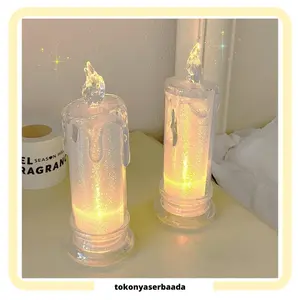 TSA Lilin Led Candles Lilin Mini Elektrik Lampu Tidur Lilin LED Light Candle Electronic Lamp With Base Transparent Party Home Decor Plastik