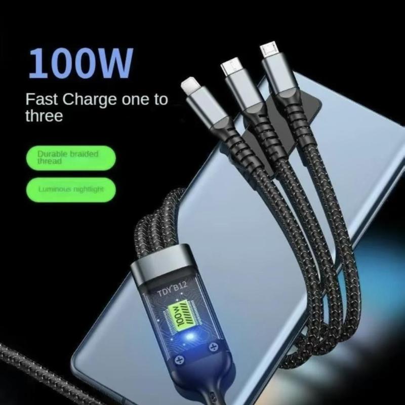 Cáp Sạc Nhanh 3 Đầu 100W - Dài 1.2m - Dây Sạc 3 Trong 1 Chống Đứt, Chống Rối. Cáp sạc điện thoại, Dây sạc 3in1 Phụ Kiện 2