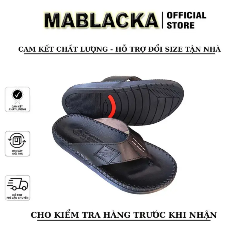 Dép nam kẹp xỏ ngón đẹp da thật thời trang hiệu MABLACKA màu Đen D81
