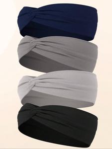Set de 4 diademas Boho para yoga, diademas elásticas de algodón para mujer, diseño de nudo anudado ancho, accesorios para el cabello para deportes de todas las estaciones