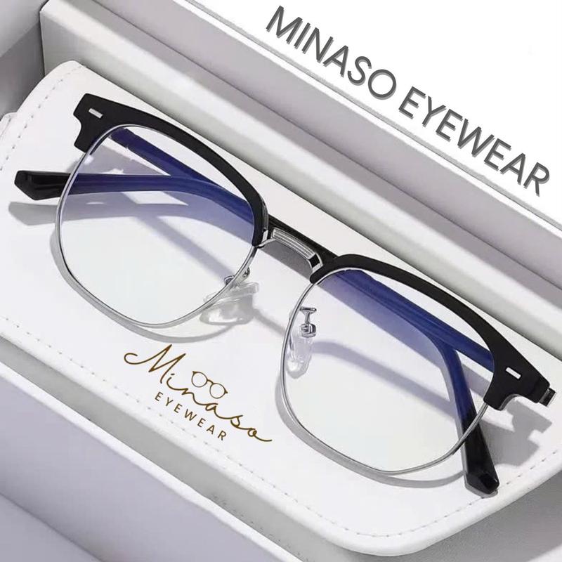 Kính nửa gọng mắt kính không độ chống ánh sáng xanh nam nữ thời trang phong cách Hàn Quốc cao cấp, tặng quà hộp và khăn lau kính 143