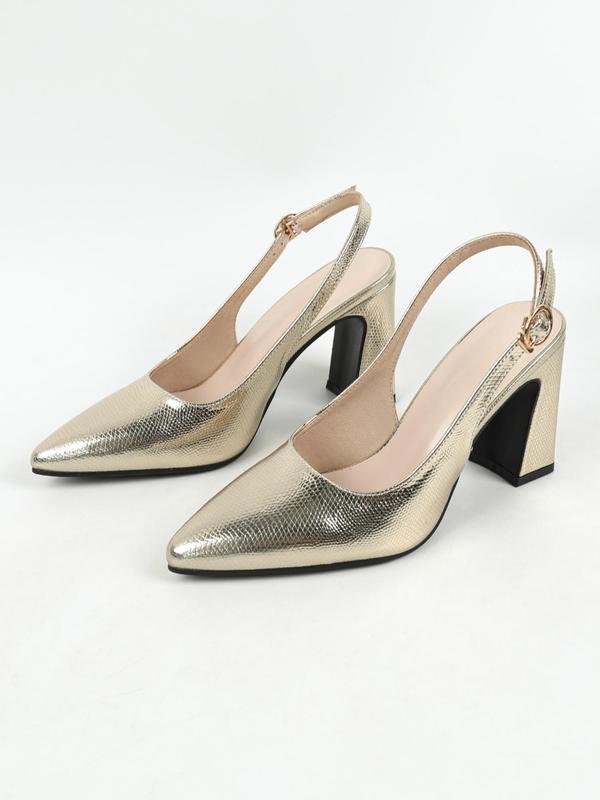 Women's Fashionable Solid Color Pointed Toe High Heels, 1 Pair Elegant Buckle Strap Slingback Shoes for Party, Daily Clothing Decor 5
