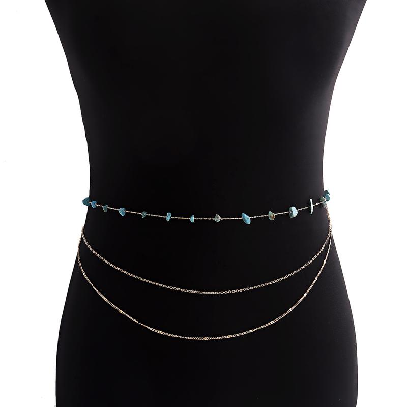 Waist Chain Multi Circle Faux Turquoises Jewelry Bohemian Adjustable for Daily Wear 0