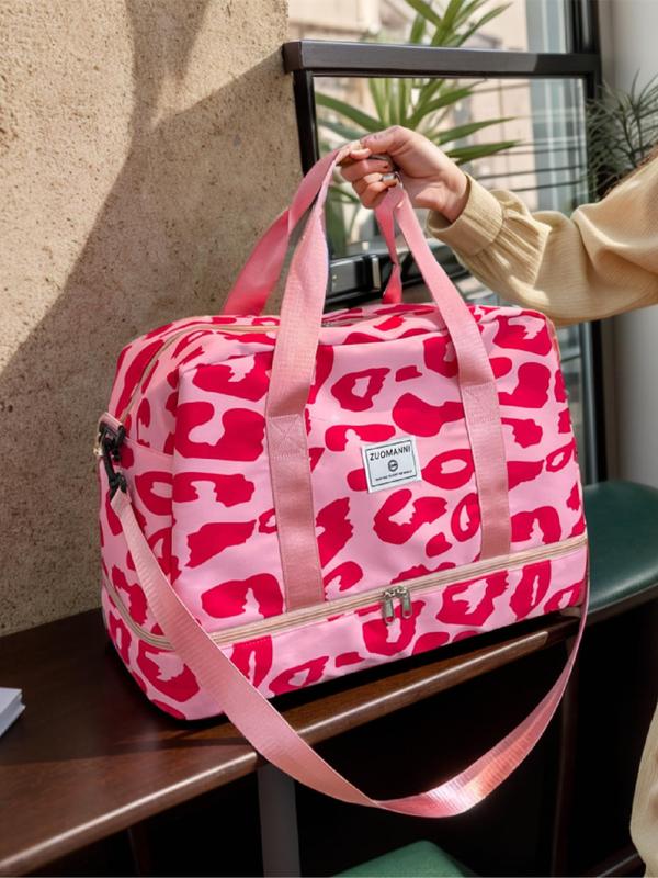 Leopard Pattern Zipper Carrier Travel Bag Set, Fashionable Leopard Print Duffle Bag, Durable Waterproof Travel Bag for Women & Girls 1