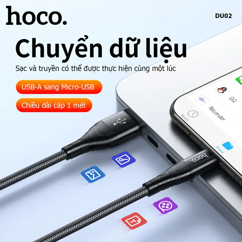 Cáp sạc bện nylon - dây dù Hoco sạc nhanh 2.4-3A - Chuyển dữ liệu -  Bền bỉ 3