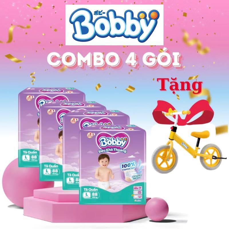 [ TẶNG XE CÂN BẰNG/ vali tron ] Combo 4 bich bỉm QUẦN Bobby Siêu khô thoáng + đủ size M96/ L88/ XL76/ XXL70 miếng Cho Bé bỉm tã  dán Nữ, cho bé bỉm bỉm bỉm bỉm tả tả