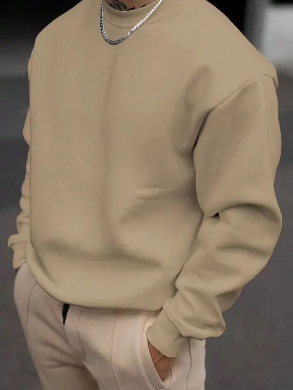 Unisex Men's Solid Drop Shoulder Essentials Sweatshirt, Loose Casual Long Sleeve Round Neck Pullover, Men's Clothes, Streetwear, Sweatshirts for Men, Workwear 2
