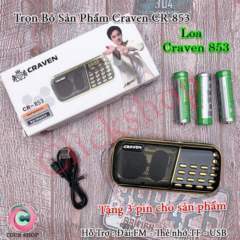 Đài radio FM Craven CR 853 3 pin siêu trâu Chuyên FM-AM-USB-Thẻ TF tặng kèm 3 pin chât lượng- Loa di động cho âm thanh chất lượng