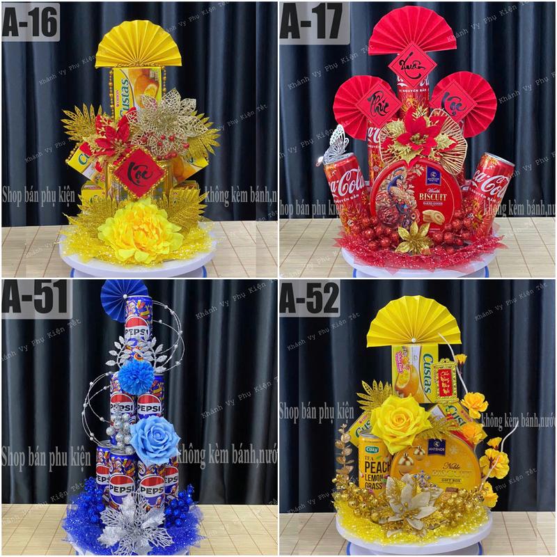 ( Đĩa sz 24cm) Set phụ kiện trang trí tháp bánh kẹo Tết 2025, có mẫu tham khảo sẵn