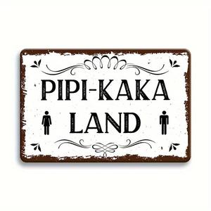Vintage Toilet Metal Sign, 1 Count Funny Pipi-Kaka Land Letter Pattern Tin Plate, Retro Wall Art Decor for Home Washroom Bathroom