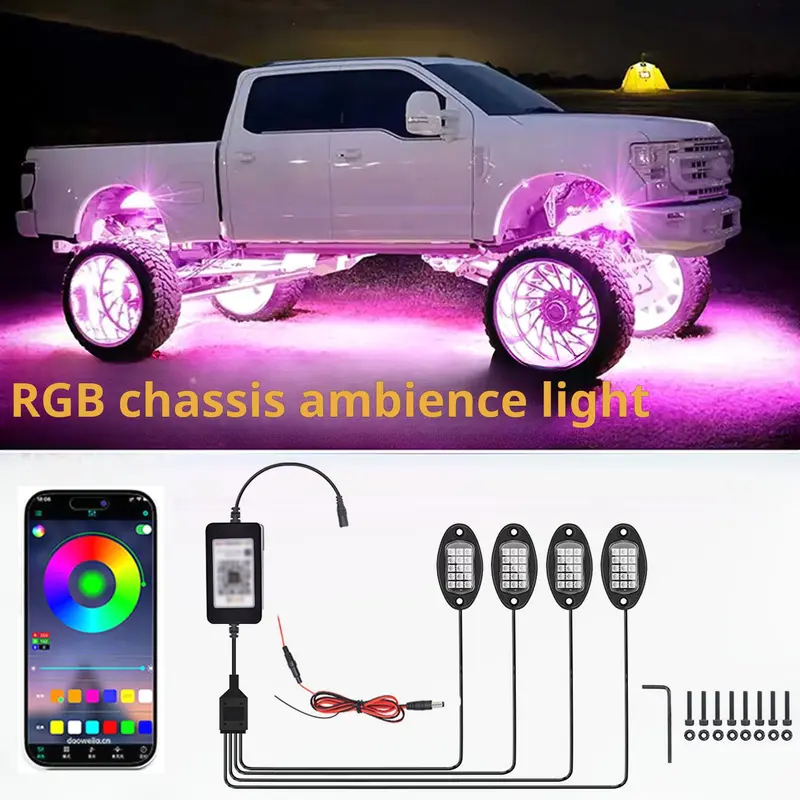 Đèn LED đá, RGB, cho ô tô, xe tải, xe tải, điều khiển ứng dụng UTV, chế độ âm nhạc, chiều dài dây 250cm, dễ lắp đặt, thích hợp cho xe tải, xe địa hình UTV, chế độ âm nhạc nhấp nháy, đèn khung xe tải 0