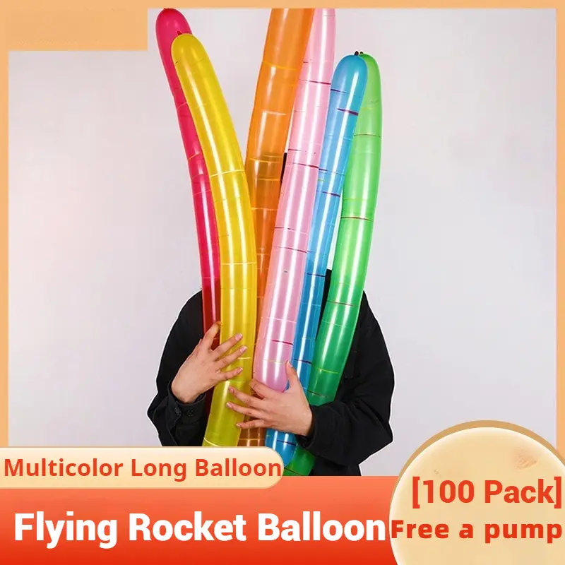 Rocket Balloon [100 One Get 1 Tire Pump Free] Children's Stall Toy Birthday Decoration Props Long Balloon 1.8G Rubber Balloons