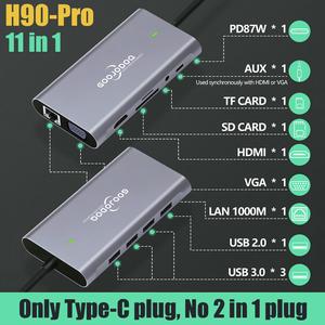 Multiple USB Hub 3.0 port type C adaptor for MacBook laptop PD charger audio VGA RJ45