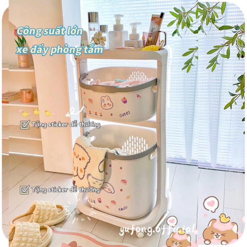 Kệ đa năng Kệ 3 Tầng Có Bánh Xe  phòng tắm xe đẩy phòng tắm giỏ đựng quần áo bẩn sàn nhà vệ sinh giá di động giỏ đựng đồ hộ gia đình hiện vật Kitchen