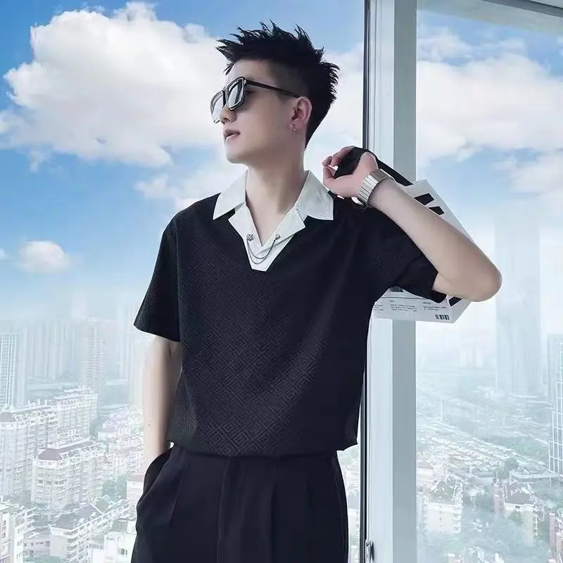 Áo Polo, Thời Trang Hợp Xu hướng Xu Hướng Khâu Màu Tương Phản, Cao Cấp, Hàng Mới Về Mùa Hè 2024, Phong Cách Hàn Quốc, Đơn Giản Và Đẹp Trai, Áo Thun ngắn Tay, Thích Hợp Cho Nam Giới Trẻ Trung