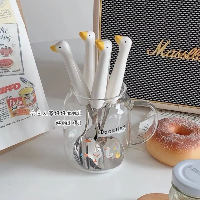 Thìa Dĩa Sứ Cao Cấp Hình Vịt Cute, Thìa Dĩa Decor, Hộp Thìa Dĩa Văn Phòng