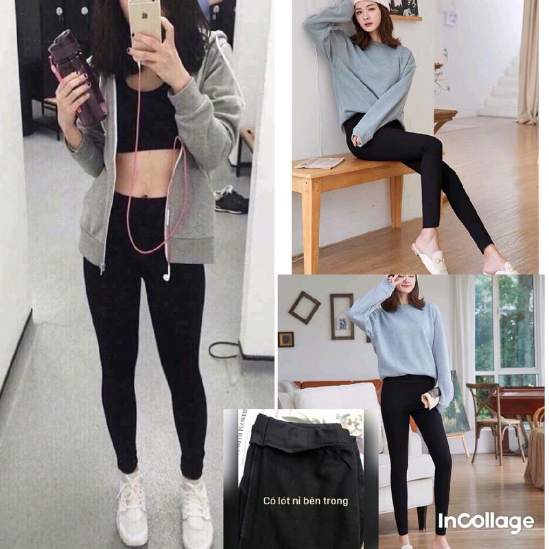 Combo 3 quần legging dài lót nỉ thu đông co giãn 4 chiều quần legging nữ