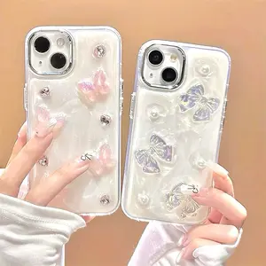 WHITE SAND RIBBON BUTTERFLY LOVE CASE IPH 11 12 13 14 15 PRO MAX 14 15 PLUS