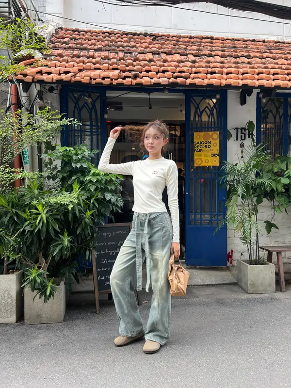 TAMI PANTS - Q19 Quần jeans nữ ống đứng phối thắt lưng Wepretty Clothes wide straight jeans 1