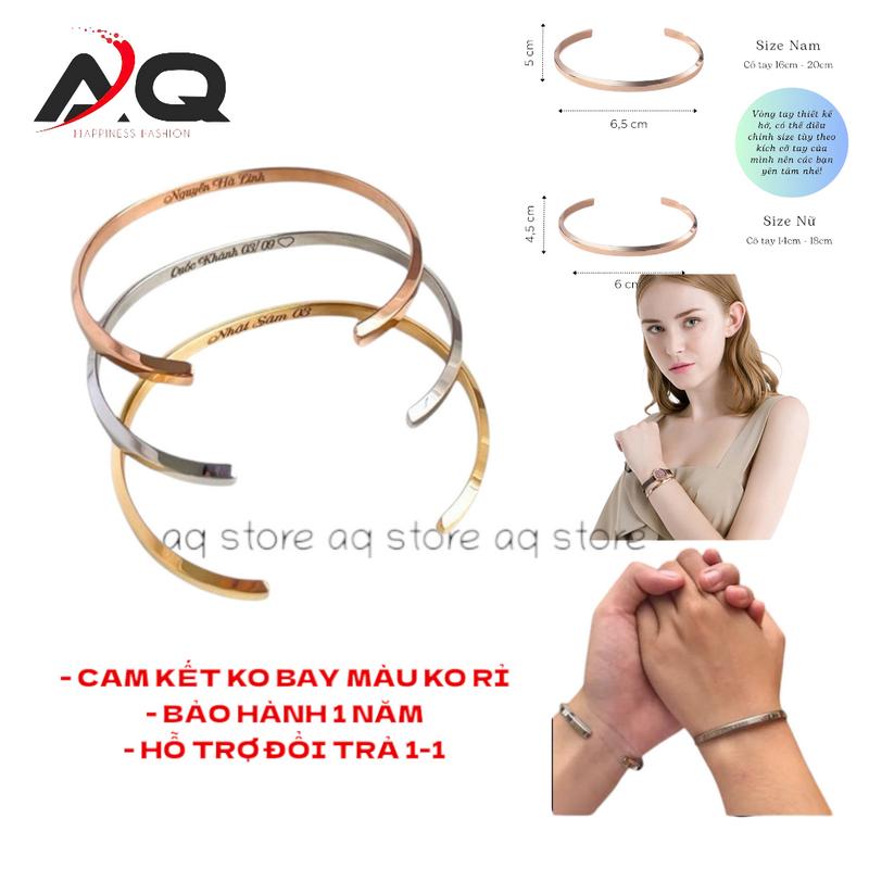 Khắc tên Vòng tay cuff cặp đôi nam nữ lắc tay bằng thép titan không gỉ thiết kế đơn giản thanh lịch