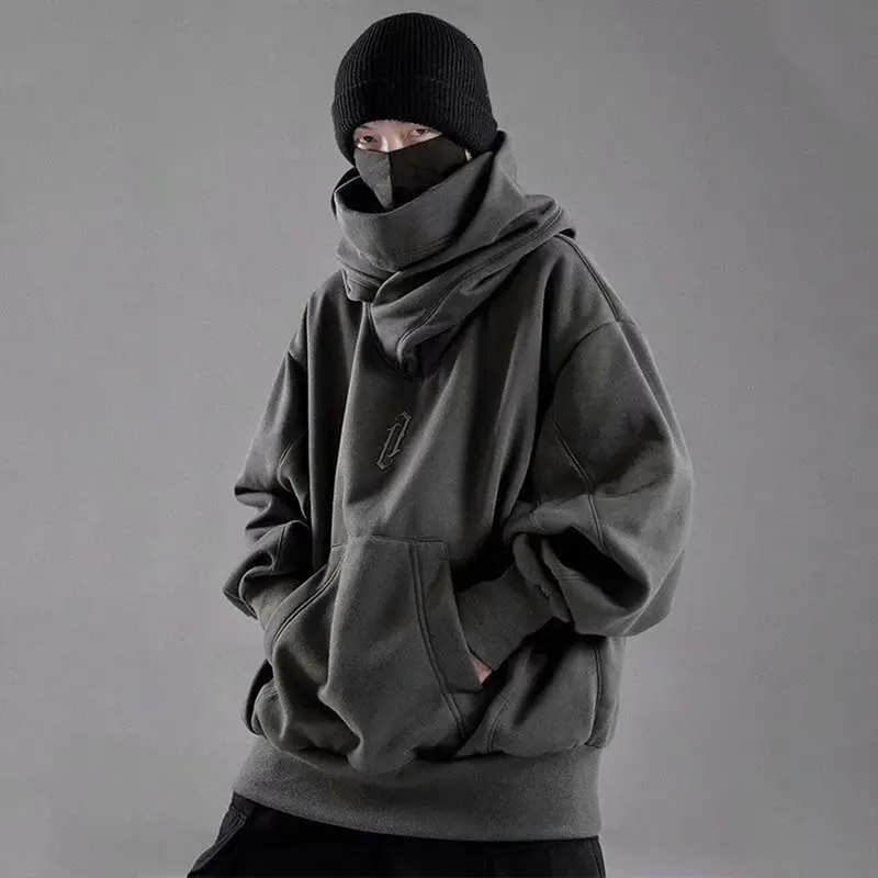 Huxriqvy-Áo Hoodie Có Mũ Cho Nam, Quần Áo Mùa Thu, Màu Trơn, Tay Áo Dài, Ngoại Cỡ, Hip Hop, Ấm Áp, Cao Cổ, Đường Phố, Mùa Đông 3