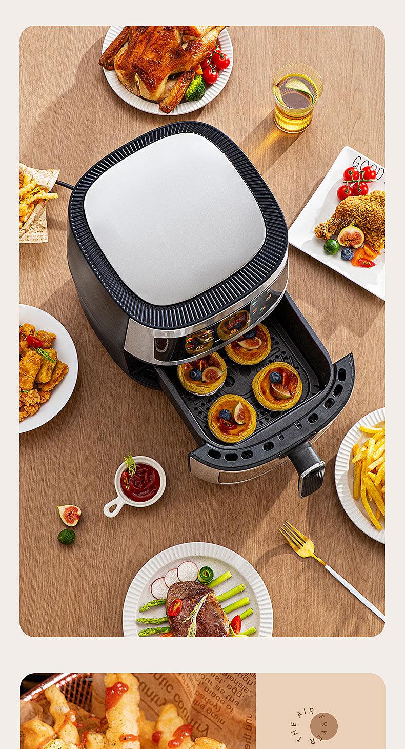 Product Introduction of Touch Screen Air Fryer New Homehold Multi-Function Intelligent Deep Frying Pan Transparent Visualization Oven Large Capacity 5L 5