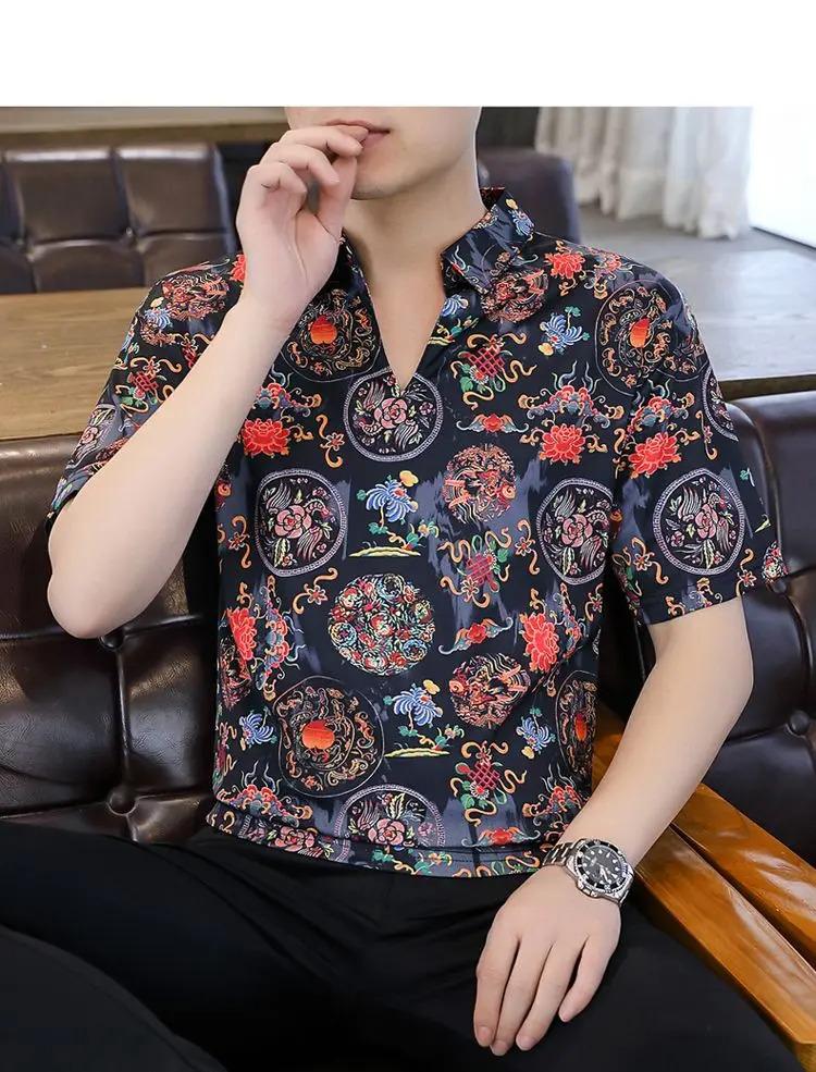 Product Introduction of summer loose casual harajuku Y2K perspective printed shirt male short sleeve fashion all-match streetwear pullover top men tee 7