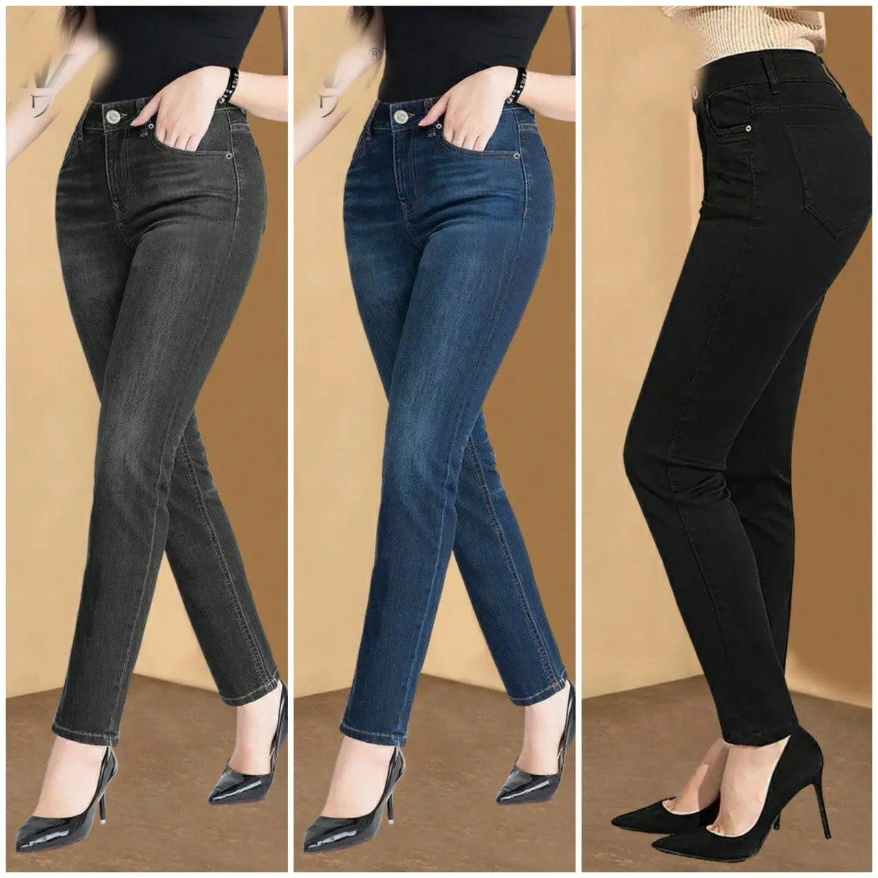 Quần Jean Nữ Trơn Lưng Cao Cotton Co Giãn 4 Chiều Dáng Skinny Hàng Thiết Kế Women Pants