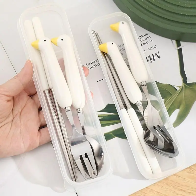 Bộ Muỗng Đũa Thìa Hình Con Vịt Cute Dùng Cho Cá Nhân, Trẻ Em - Bộ Đồ Ăn Di Động Văn Phòng, Sinh Viên, Du Lịch 4