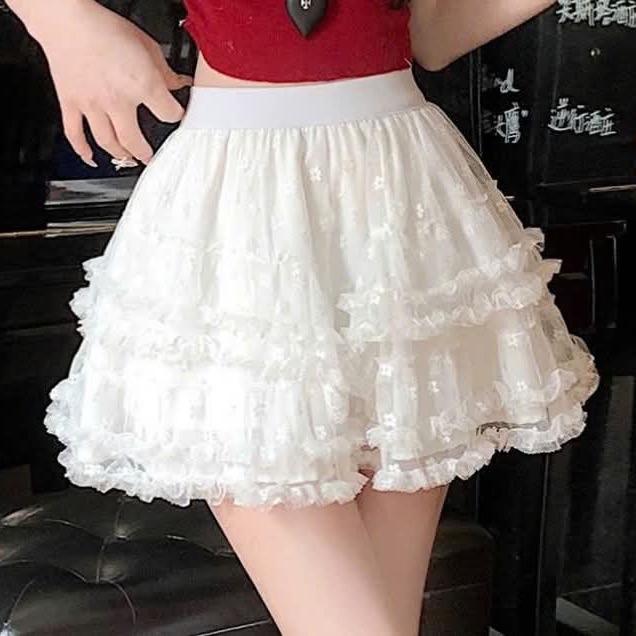 Chân váy ren hoa lưng chun co giãn Quảng Châu chính hãng Nữ Women