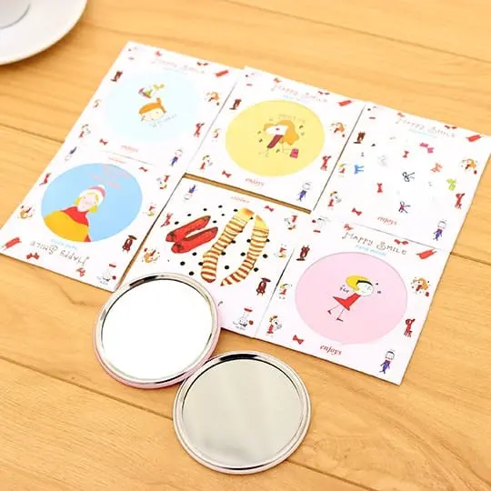 Mini Round Pocket Mirror Makeup Cartoon Small Mirror Hand Gift Beauty Cosmetic Accessories Single Side Mirror