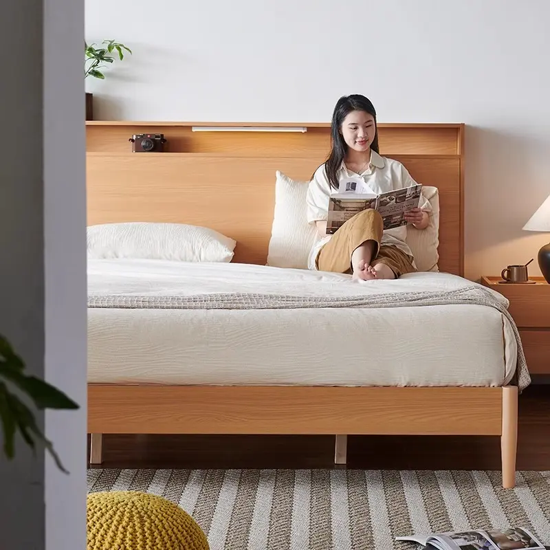 [Pre Order] Simple modern master bedroom, 1 meter 8 bed double bed, medieval wooden style small bedroom, Nordic frame solid wood bed
