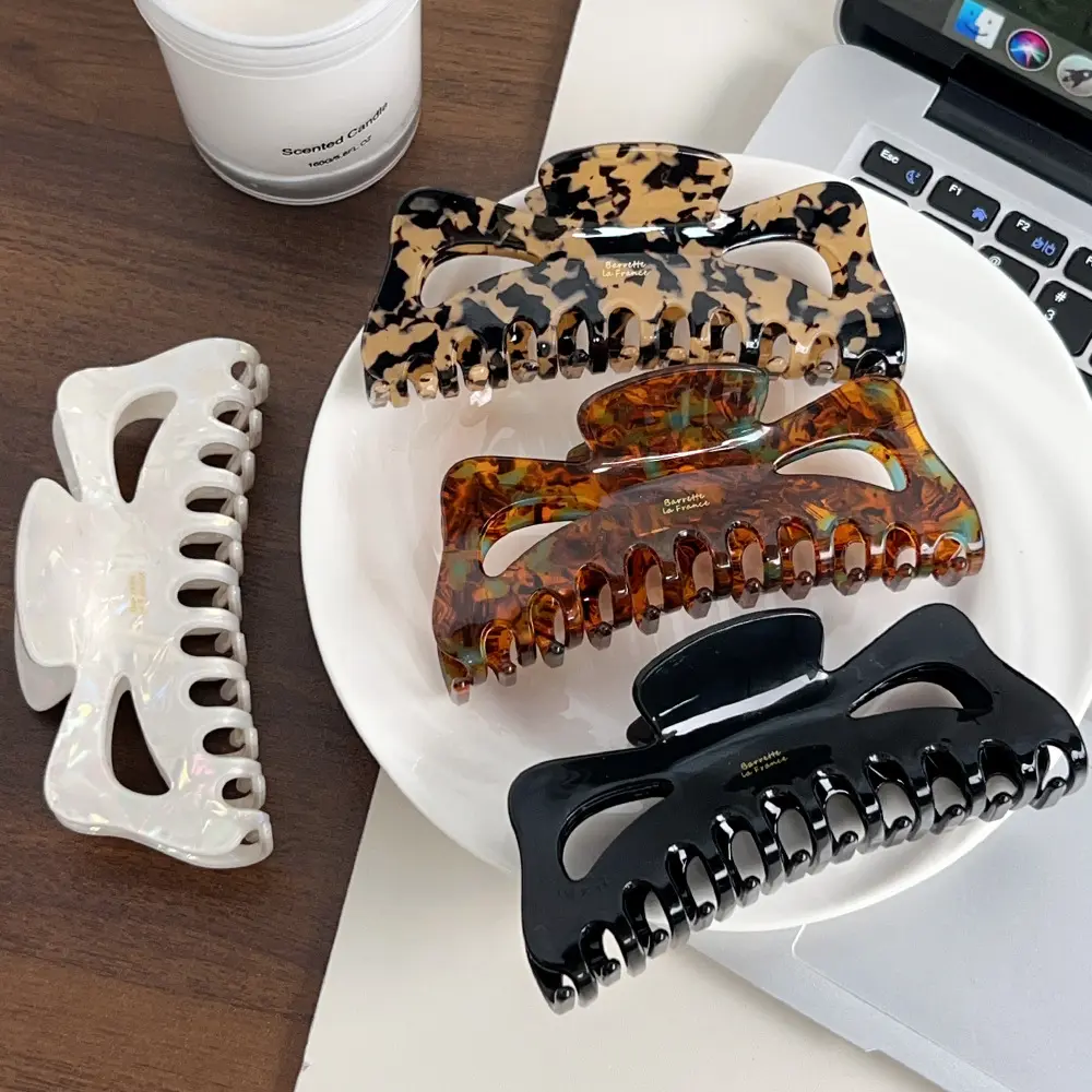Oversized Bowknot Hollow out Grip Vintage Imitation Acetate Hairpin Back Head Big Hair Shark Clip Hair Accessories for Women