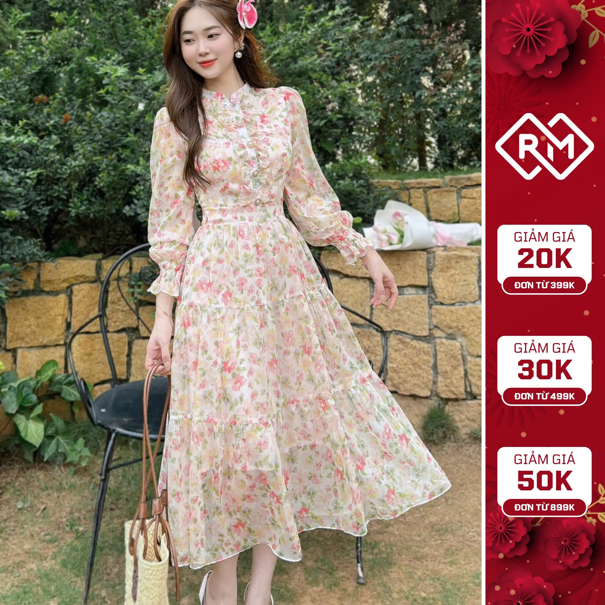 Đầm hoa dài tay dáng maxi, đầm voan hoa nhí dáng dài #A4 Hoa Nhí váy Nữ Women vintage dress
