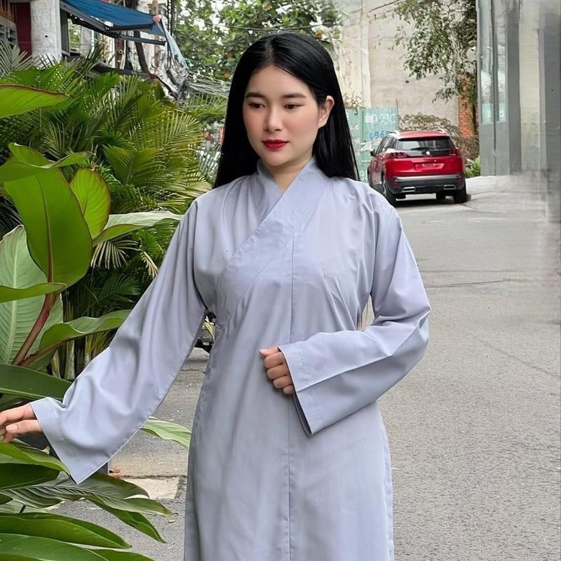 Áo Tràng XẺ TÀ/KHÔNG THÊU Vải Kate (không kèm quần) Nam/Nữ - Áo Phật Tử Áo Dài