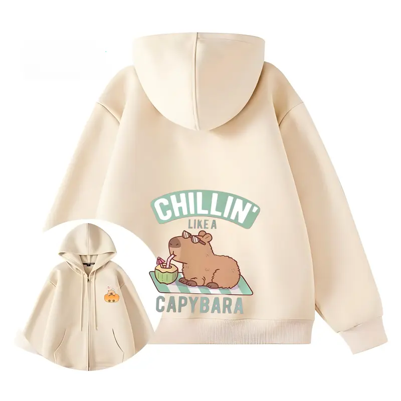 áo khoác dây kéo nỉ bông in hình capybara và baby three dành cho trẻ em từ 16-40kg 5