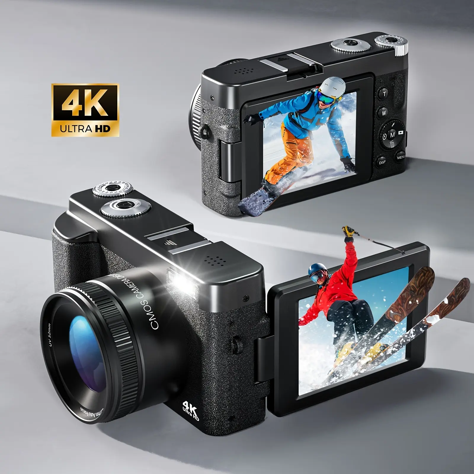4K Digital Camera For Photography 48MP Vlogging Camera Video Autofocus Anti-Shake 7.62cm 180 Degree Flip Screen Compact Camera With Flash 16X Digital Zoom Cameras Comes With 32G TF Card And UV Filter Lens digitalcamera Rechargeable