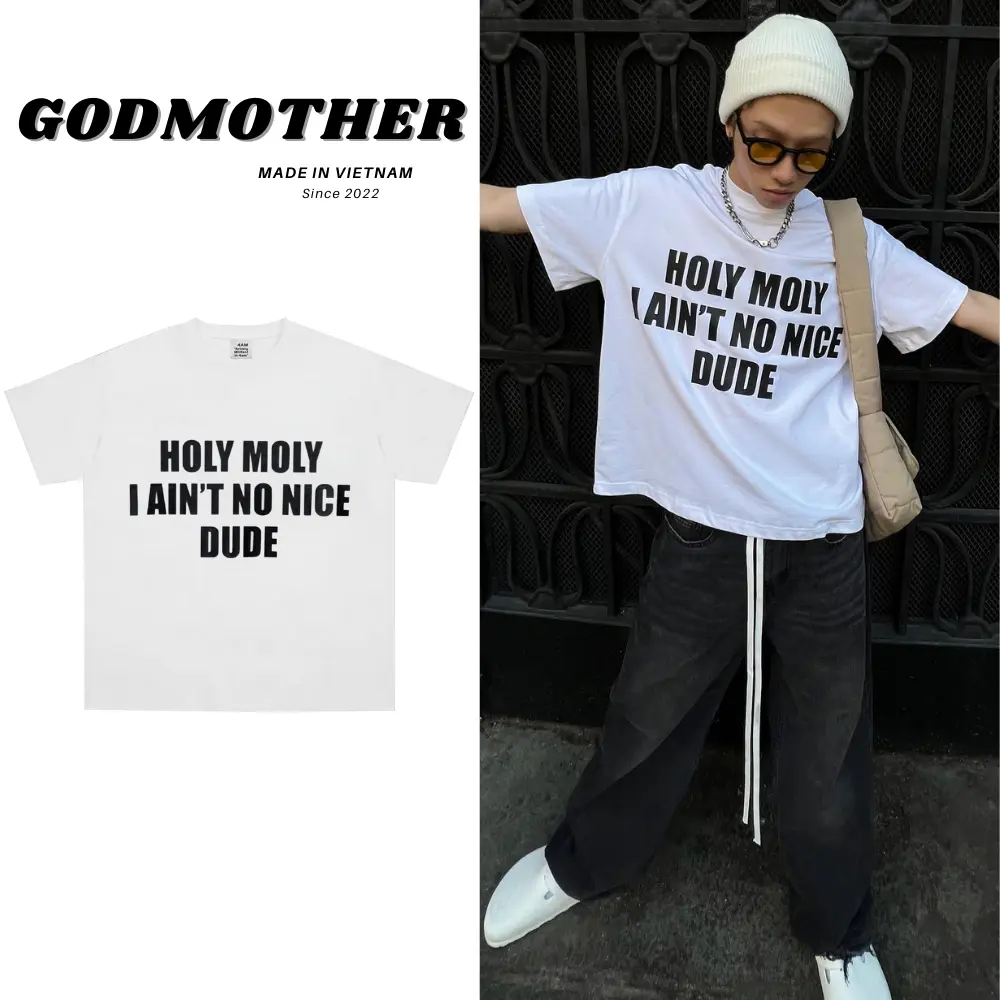 Áo Thun Phông Basic Tay Lỡ DUDE White Godmoother Nam Menswear