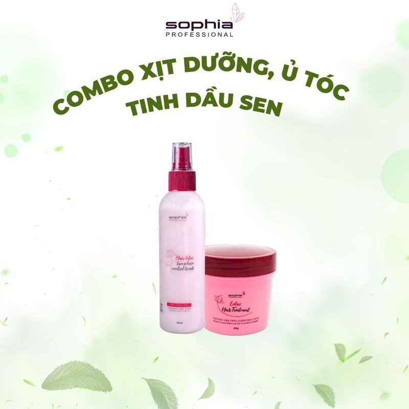 Combo Xịt dưỡng tóc tinh dầu sen + Kem Ủ tóc tinh dầu sen Chăm Sóc Tóc Nữ Sophia Professional 200g - XUS101