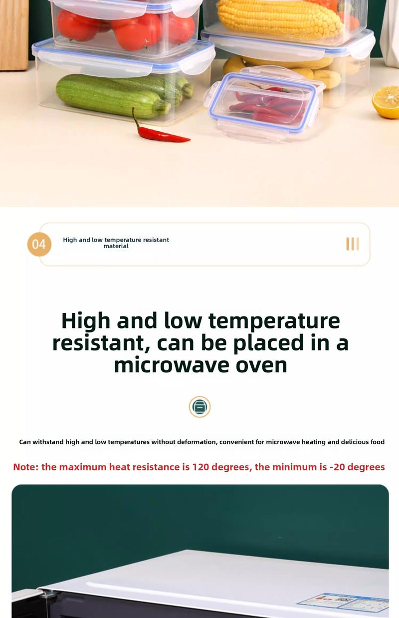 Product Introduction of Kitchen refrigerator rectangular thick fresh-keeping box lid sealed microwave oven heating lunch box vegetable and fruit storage box 7