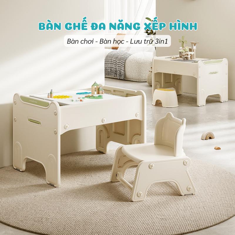 Bộ Bàn Ghế Đa Năng Pakey, Set Bàn Chơi Xếp Hình Nhựa Nguyên Sinh Cao Cấp Kèm 389 Chi Tiết + Bảng Vẽ Tiện Lợi 1