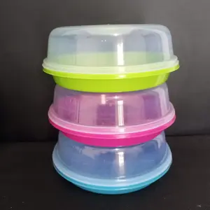 PAKET MURAH !!! TEMPAT BOLU TUTUP PLASTIK / TEMPAT KUE PLASTIK / TEMPAT PENYIMPANAN MAKANA DLL Dengan Tutup Bulat Biru Hijau Pink