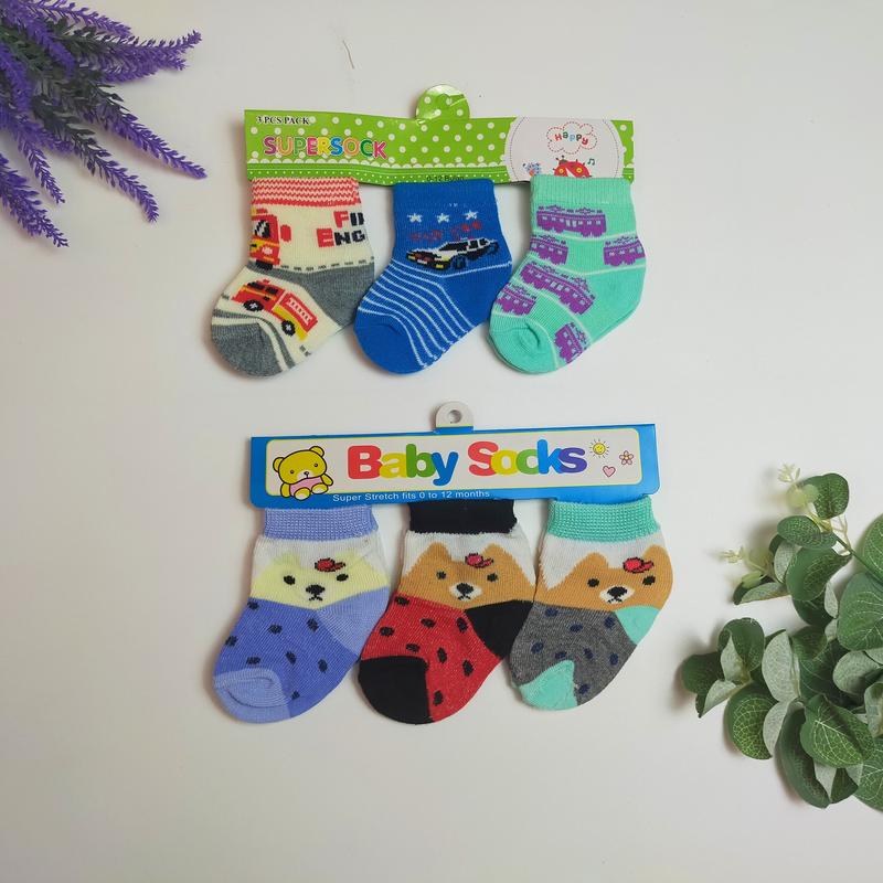 Kaos Kaki bayi 3 Pasang SNI Cowo Cewe Newborn Karakter Motif 3