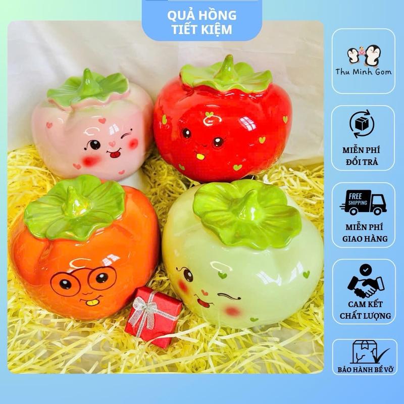 Quả hồng tiết kiệm cực đáng yêu - MẶT NGẪU NHIÊN/ Heo đất tiết kiệm/ ống heo tiết kiệm hình quả hồng/ heo sứ tiết kiệm/ gốm sứ Bát Tràng 0