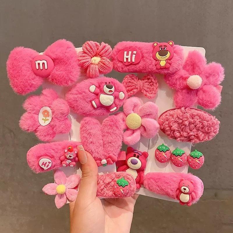 kẹp tóc hoạt hình gấu màu hồng dễ thương Women Nữ Flower Voi Flower Hoa Voan