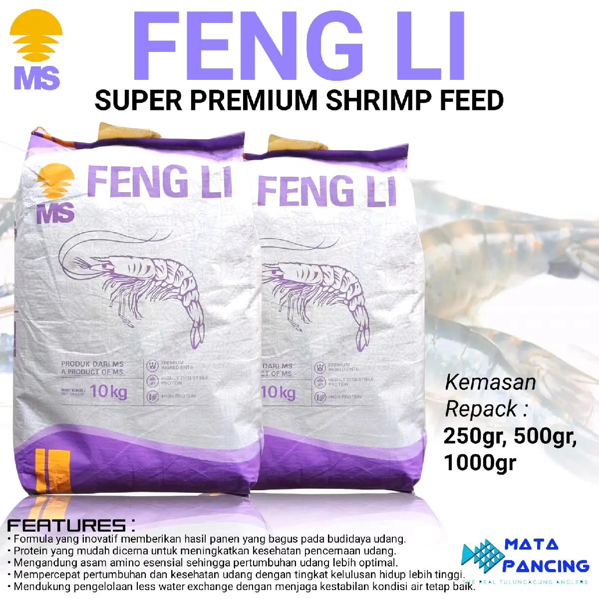 Repacking kemasan eceran Pelet Pakan Feng Li 0 1 kemasan repack 250gr 500gr 1000gr untuk udang burayak lobster air tawar dan vaname fengli pakan galatama