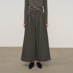 Chic Turned-Up Hem Wool-Blend Pants U259