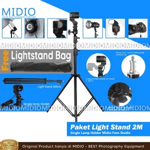 Paket Light Stand Midio + Tas Single Lamp Holder E27 - Cocok untuk Foto Produk dan Lighting Studio