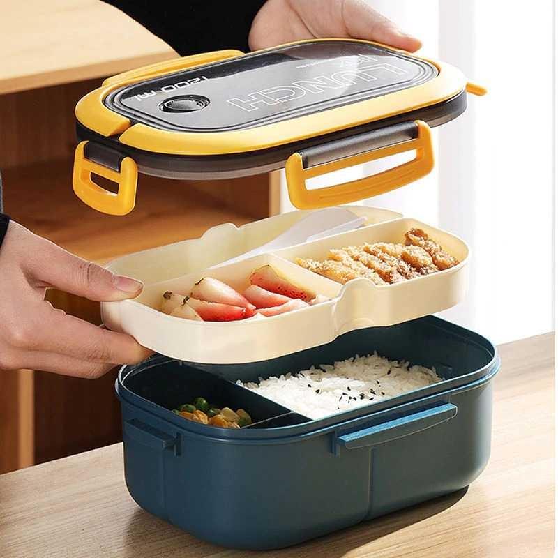 Kotak Makan Anti Tumpah Lunch Box Double Layer 3 Grid 1.2L 1